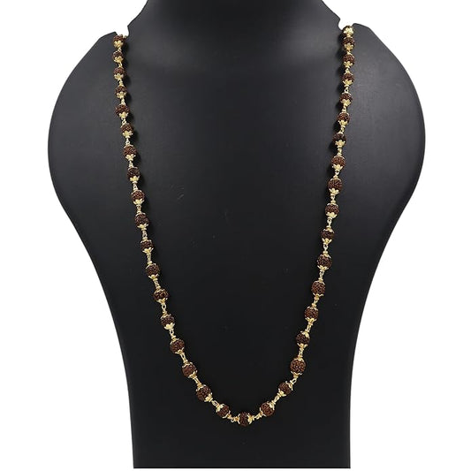ShivaRatna Gold Plated Rudraksha Mala - 6 Months Color Guarantee - Real Rudraksha - ShivaRatna