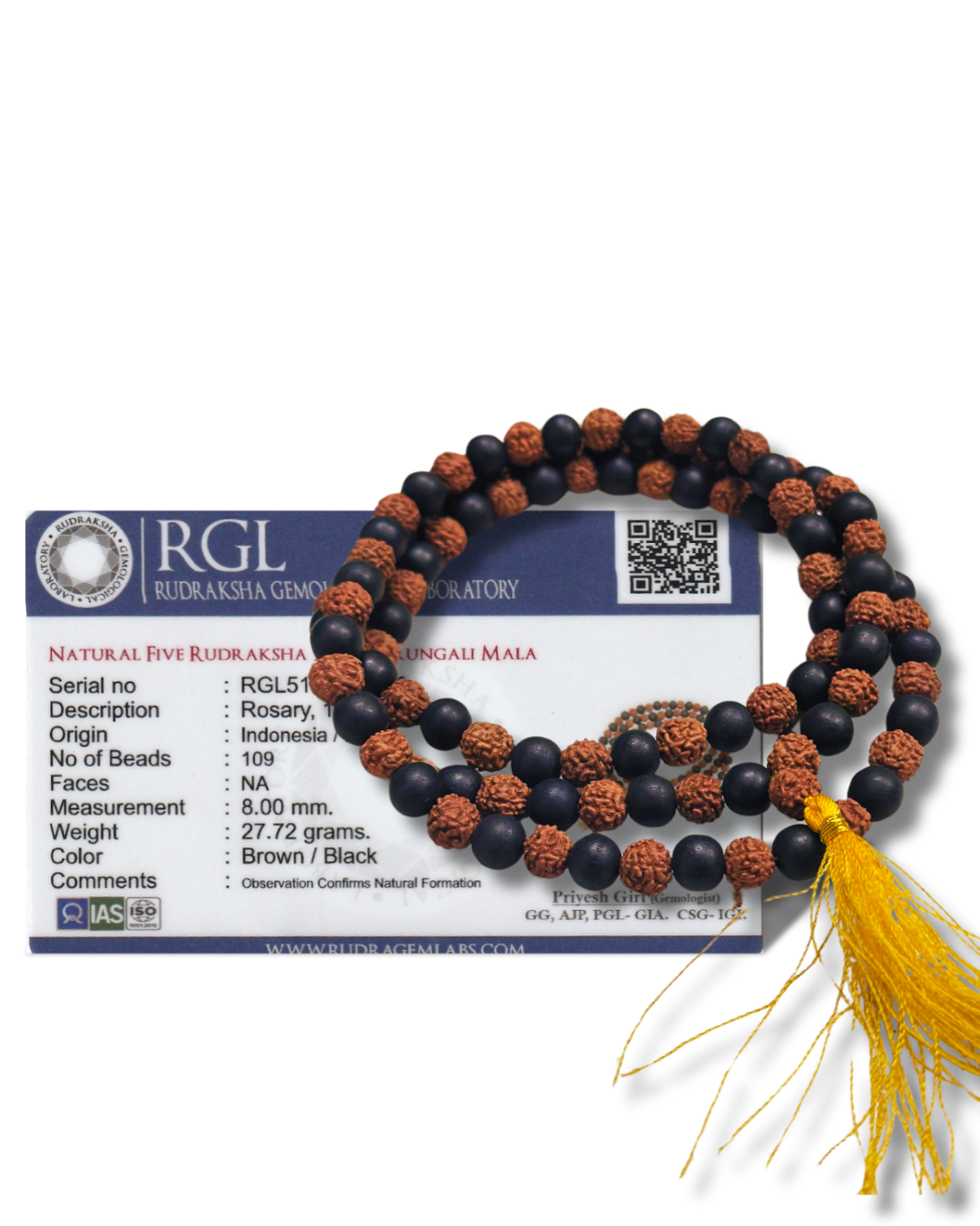 ShivaRatna Original Karungali Rudraksha Malai 108+1 Beads 8mm (ISO Lab Certified) - ShivaRatna