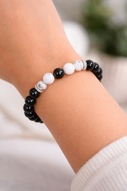 ShivaRatna Scorpio Energy Bracelet – Obsidian & Howlite - ShivaRatna