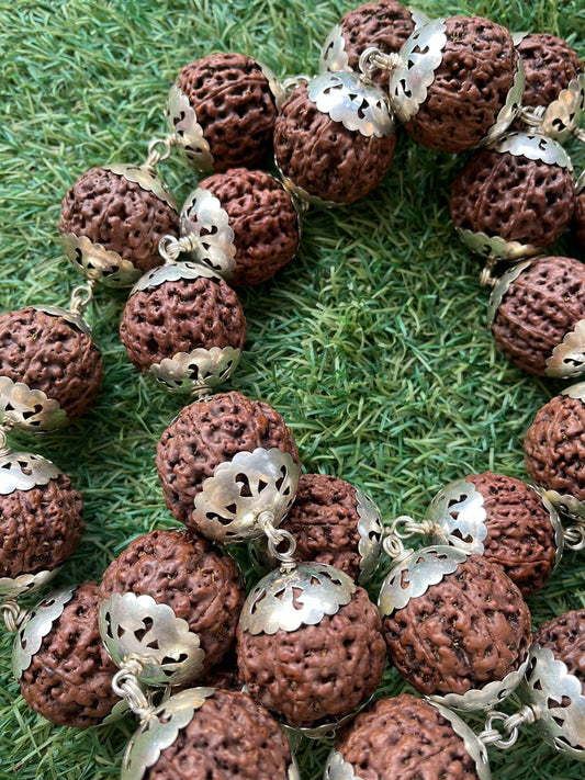 ShivaRatna Rudraksha Kantha Mala with German Silver Capping (26+1 indonesian Beads) - ShivaRatna