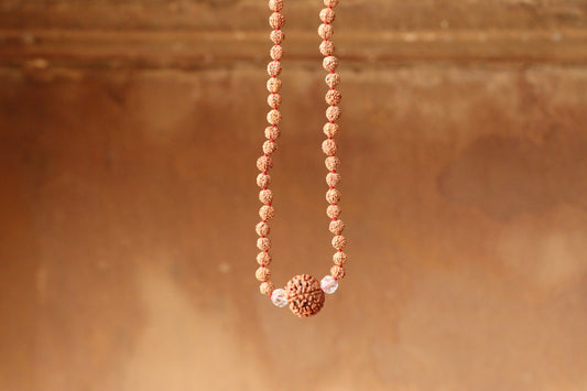 ShivaRatna 5 Mukhi Rudraksha (Nepal) + 2 Beads of Sphatik Made in 5 Mukhi Rudraksha Mala (Total Beads 108+1 Lab Certified) - ShivaRatna