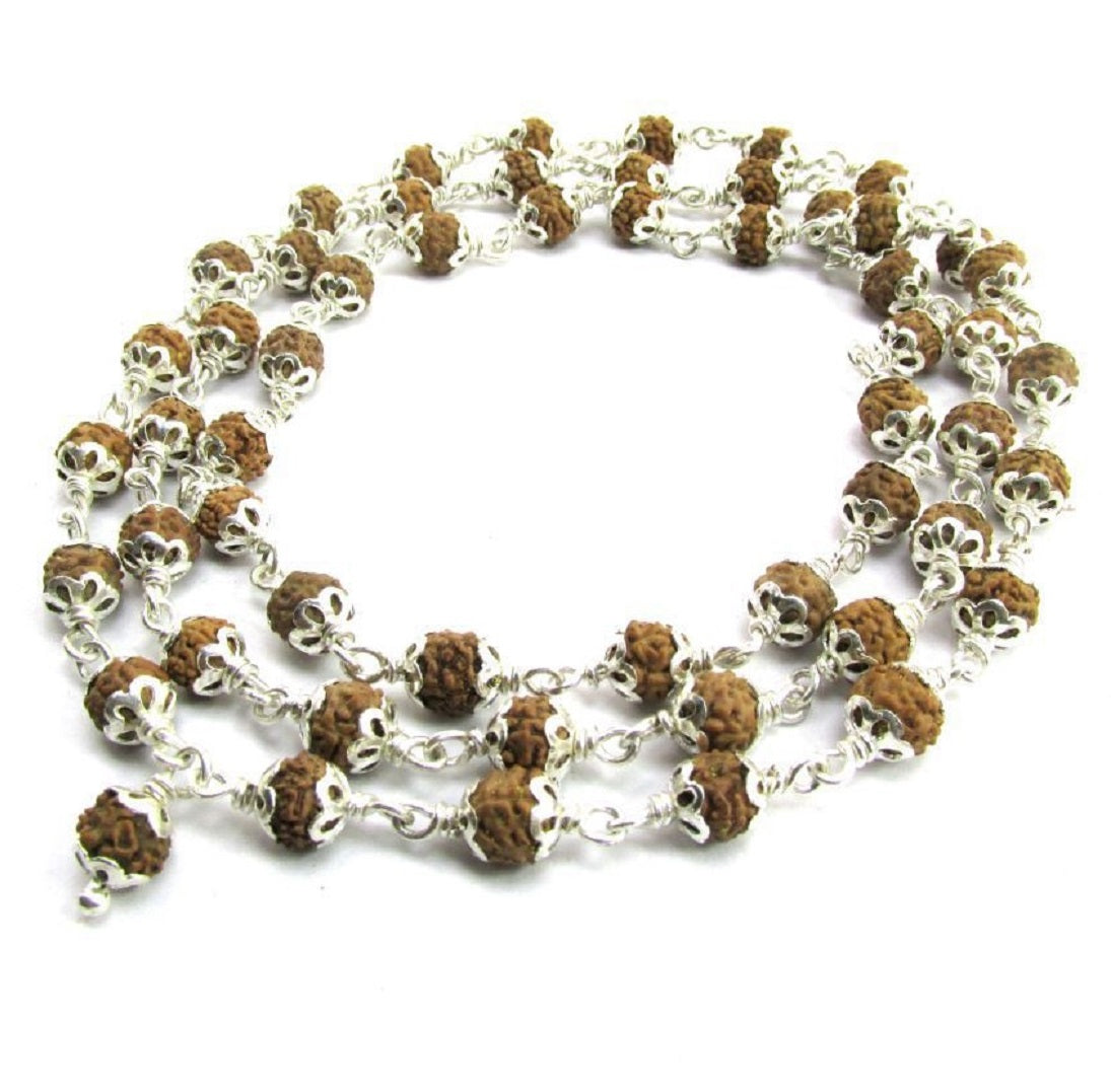 panch mukhi rudraksha with silver capping