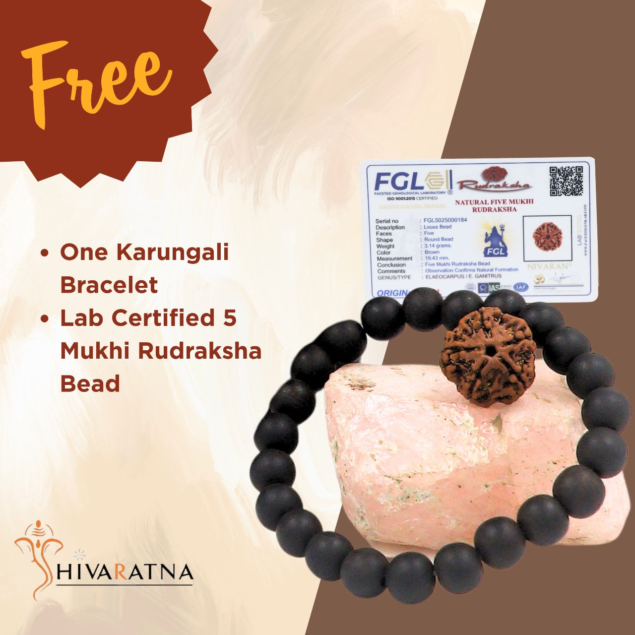 ShivaRatna 100% Natural Karungali Malai (54+1, 8mm) German Silver Finish | Dual Lab Certified Free: Karungali Bracelet + 5 Mukhi Rudraksha கருங்காலி மாலை – Sacred. Energized. Divine.