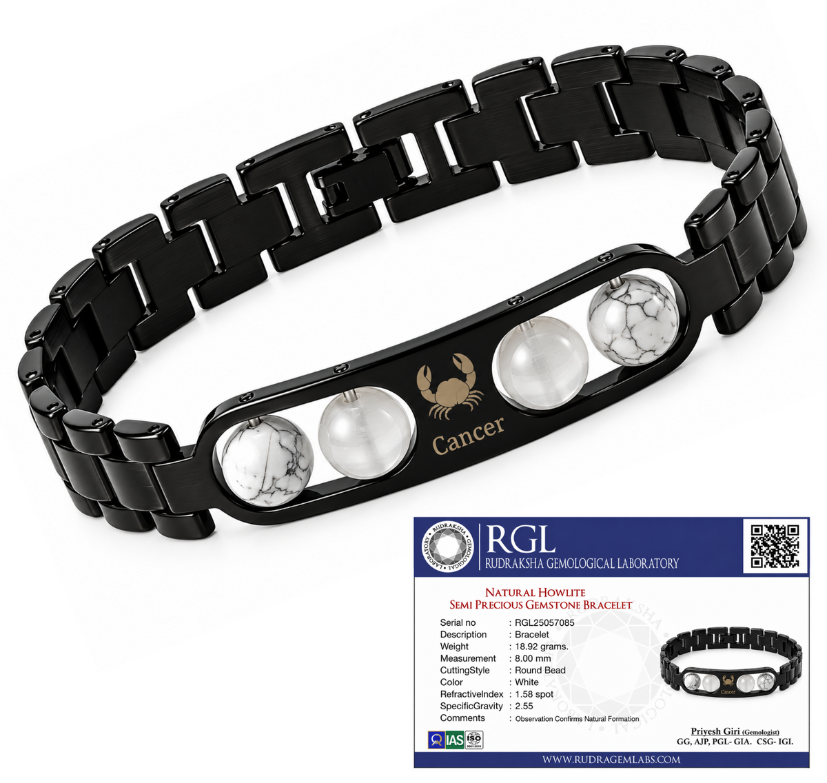 ShivaRatna Cancer Zodiac Metal Bracelet for Men | AAA+ Quality Crystal Beads | Lab Certified