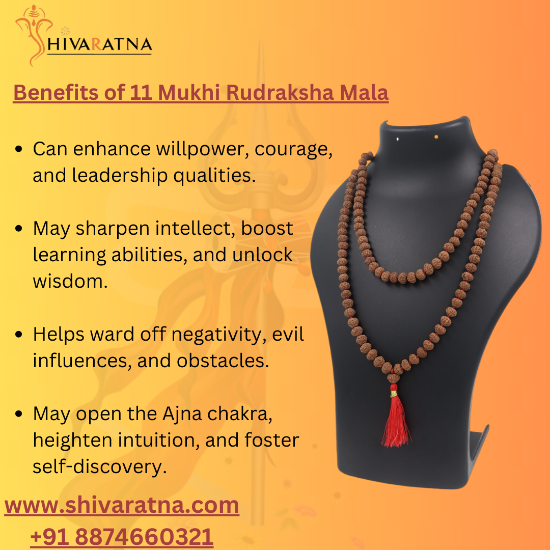 ShivaRatna 11 Mukhi Rudraksha Mala -108 +1 Beads (ISO Certified)