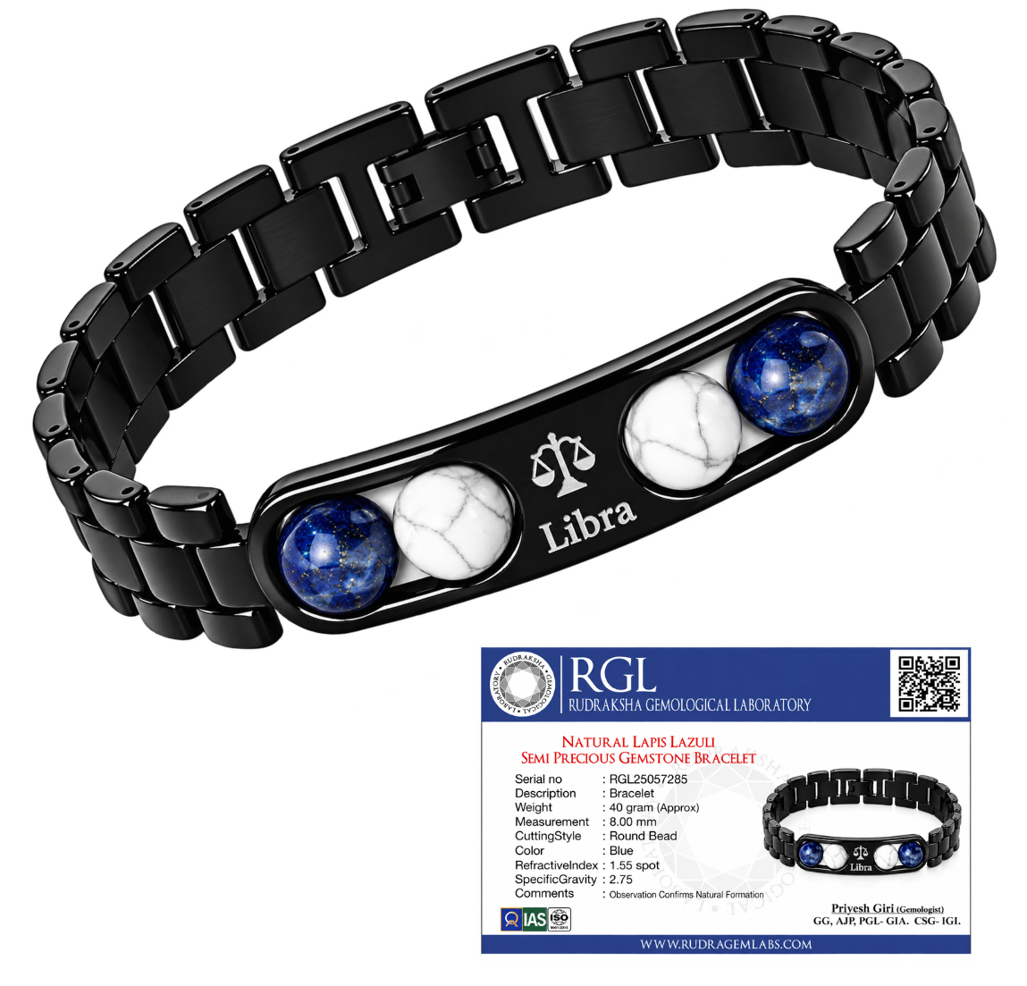 ShivaRatna Libra Zodiac Metal Bracelet for Men | AAA+ Quality Crystal Beads | Lab Certified