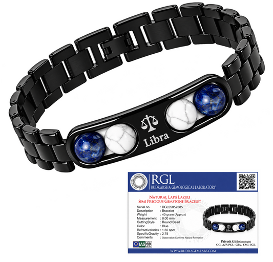 ShivaRatna Libra Zodiac Metal Bracelet for Men | AAA+ Quality Crystal Beads | Lab Certified - ShivaRatna