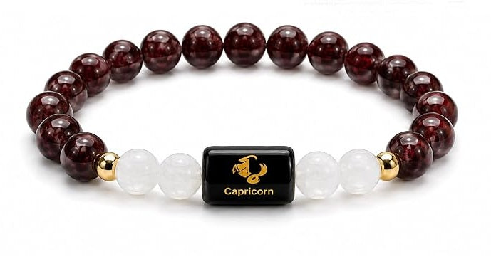 ShivaRatna Capricorn Zodiac Bracelet | Makar Rashi (मकर राशि) | Original Garnet | Selenite Plate | Lab Certified | Men & Women