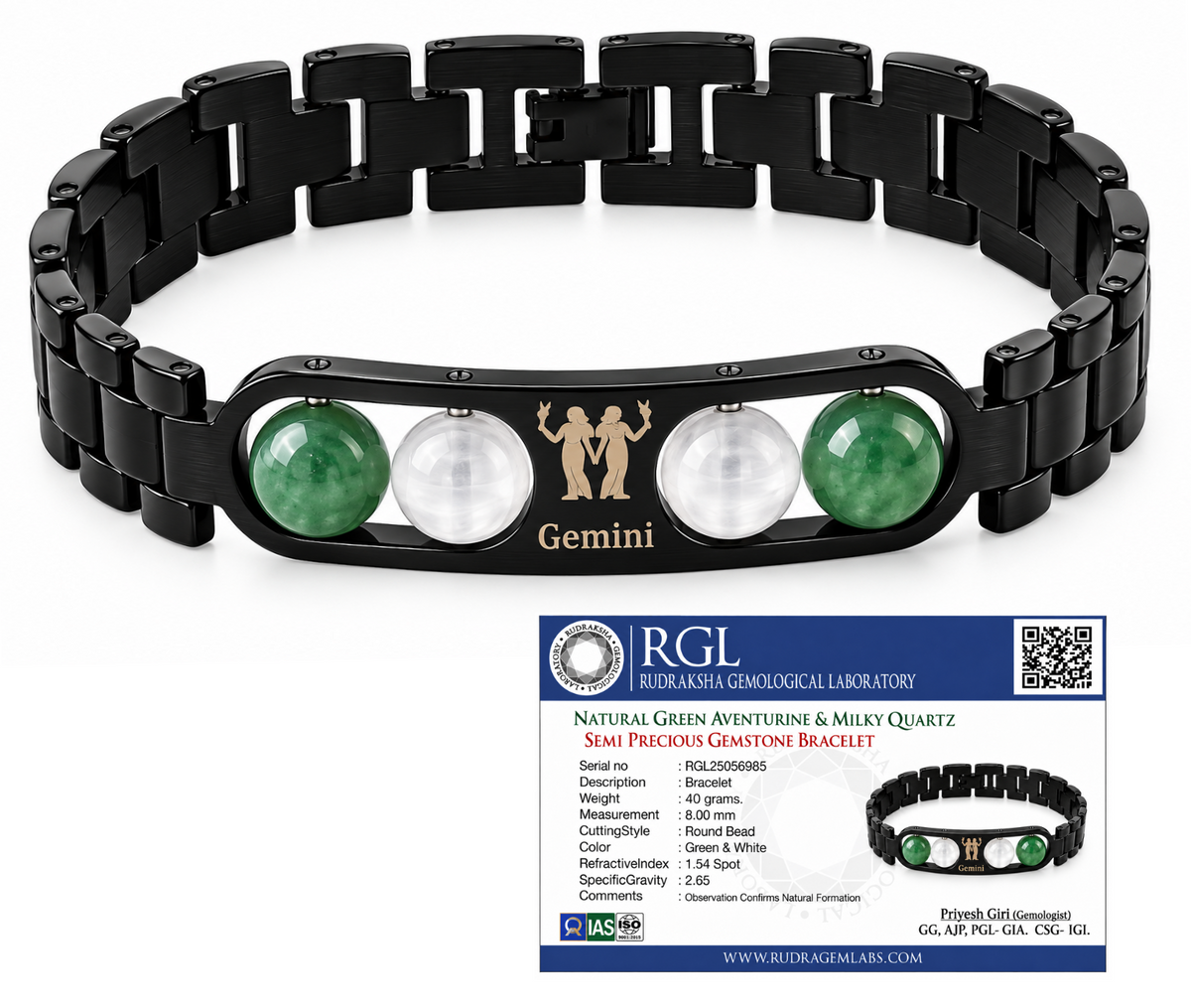 ShivaRatna Gemini Zodiac Metal Bracelet for Men | AAA+ Quality Crystal Beads | Lab Certified