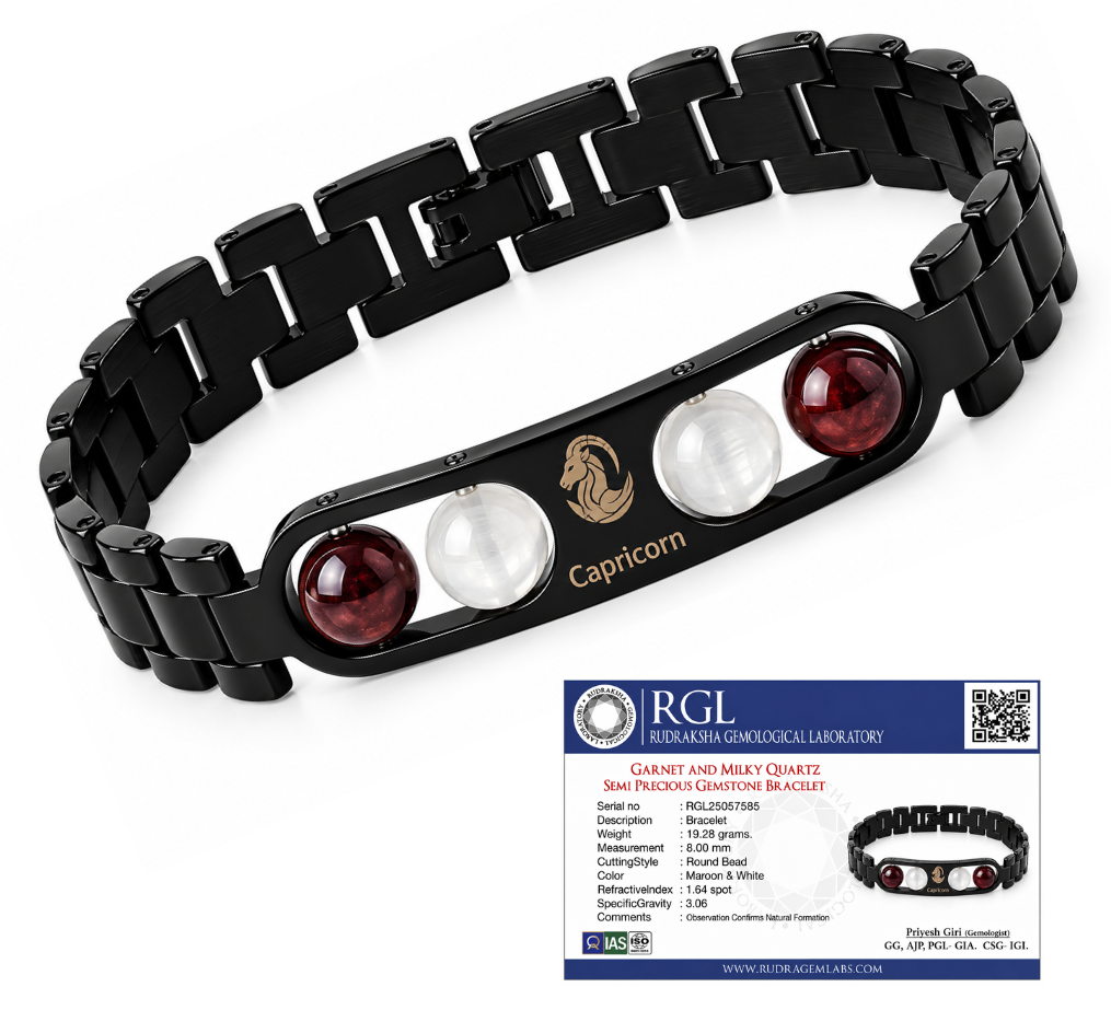 ShivaRatna Capricorn Zodiac Metal Bracelet for Men | AAA+ Quality Crystal Beads | Lab Certified