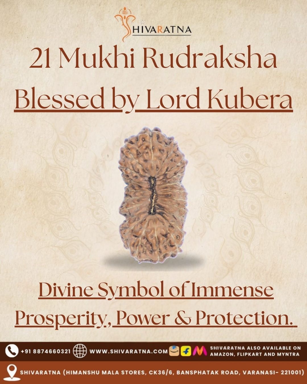 ShivaRatna 21 Mukhi Rudraksha – Lab-Certified (Indonesian), Well-Formed, Mature Bead with X-Ray Verification Report - ShivaRatna