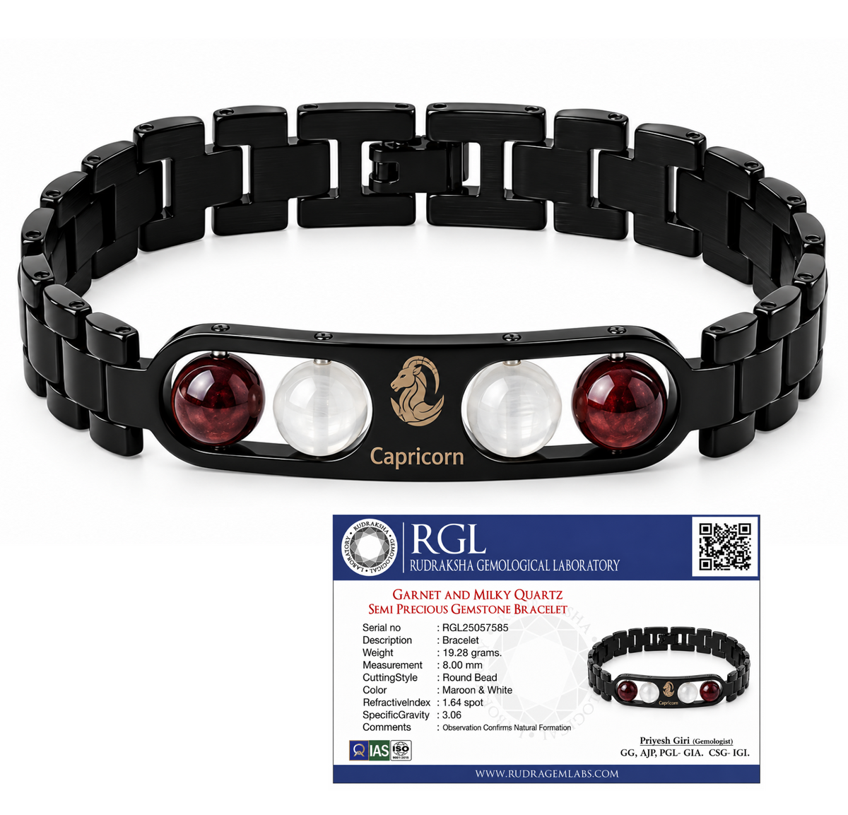 ShivaRatna Capricorn Zodiac Metal Bracelet for Men | AAA+ Quality Crystal Beads | Lab Certified