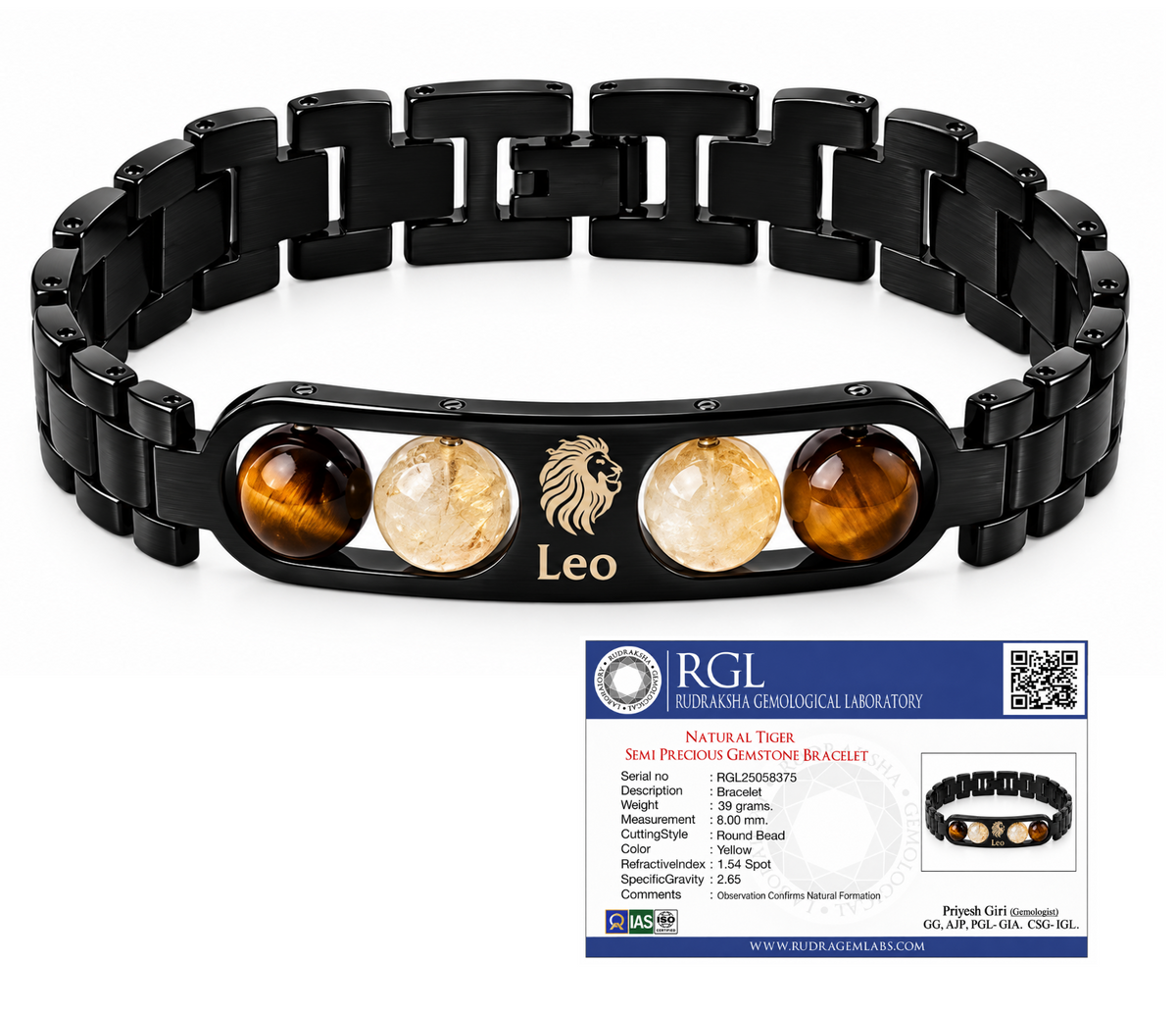 ShivaRatna Leo Zodiac Metal Bracelet for Men | AAA+ Quality Crystal Beads | Lab Certified