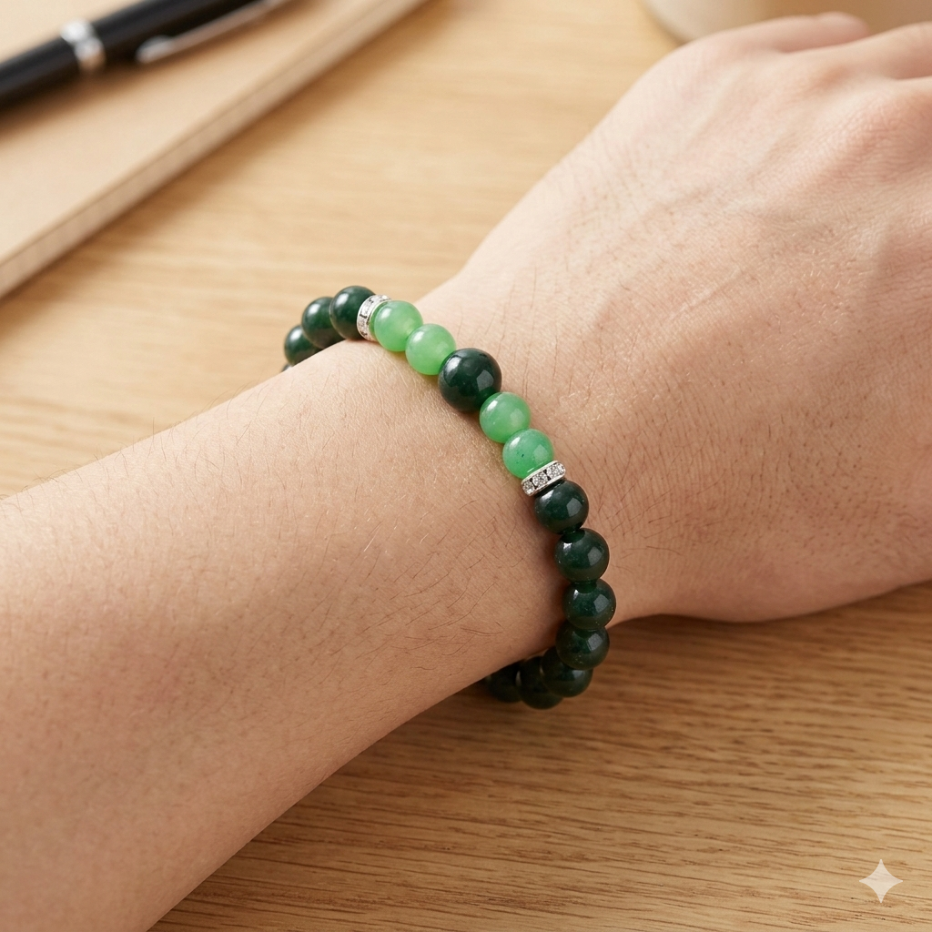 ShivaRatna Pisces Healing Bracelet | Meen Rashi | Dark & Light Green Jade - ShivaRatna