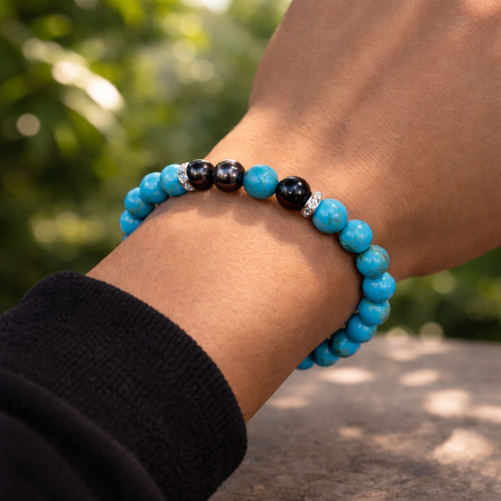 ShivaRatna Sagittarius Healing Bracelet – Turquoise, Hematite & Black Onyx | Wisdom • Protection • Positivit - ShivaRatna