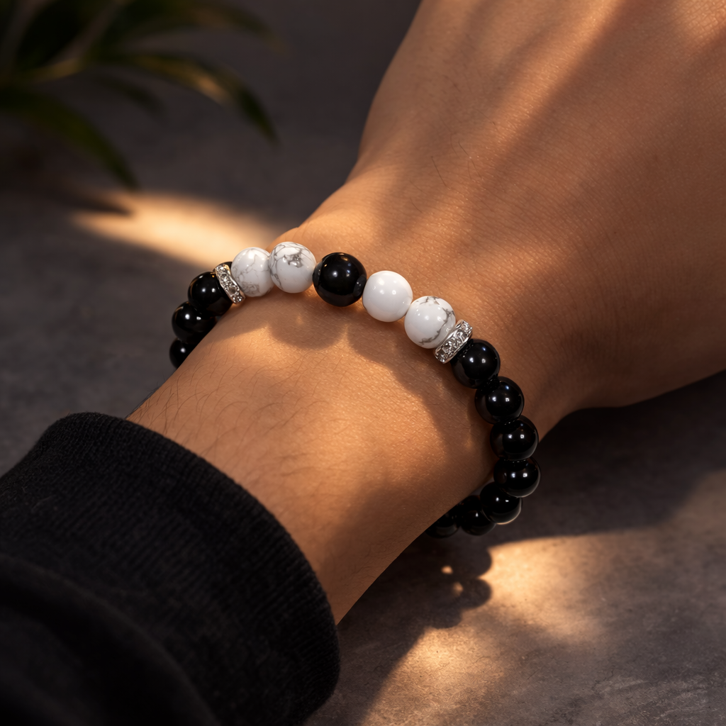 ShivaRatna Scorpio Energy Bracelet – Obsidian & Howlite - ShivaRatna