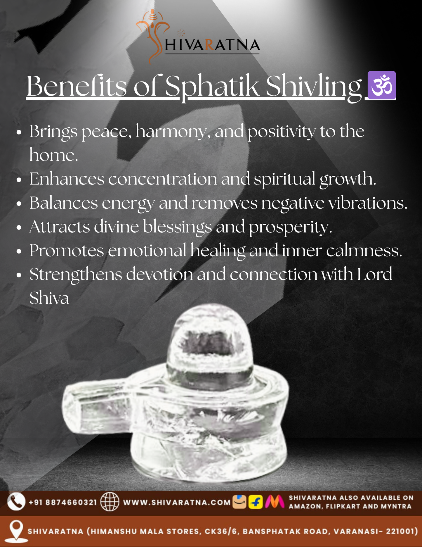ShivaRatna 100% Natural Sphatik Shivling (AAA Quality) – 90-95 Grams