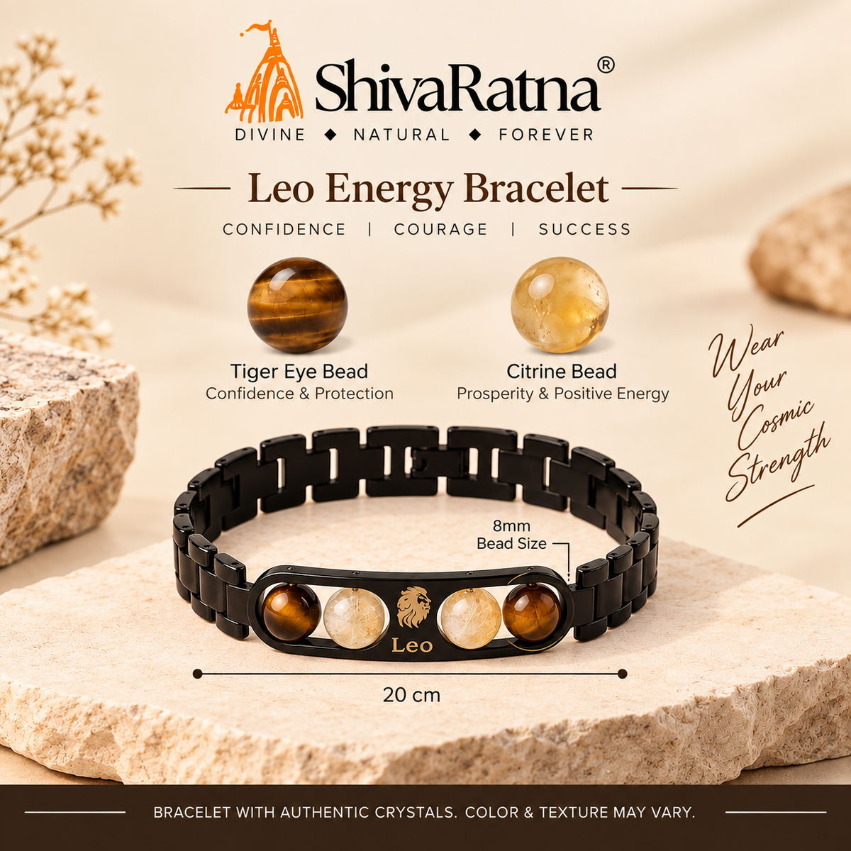 ShivaRatna Leo Zodiac Metal Bracelet for Men | AAA+ Quality Crystal Beads | Lab Certified