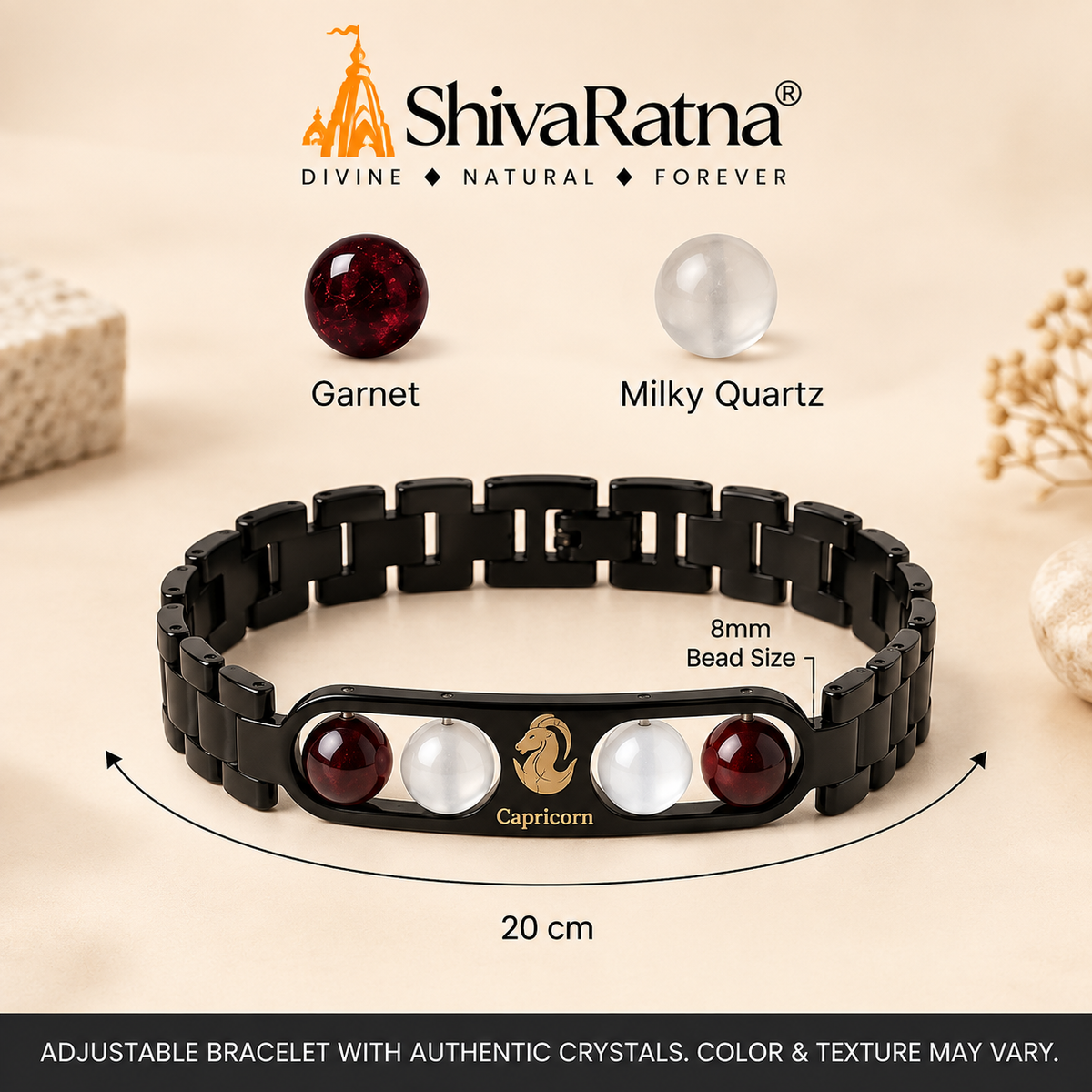 ShivaRatna Capricorn Zodiac Metal Bracelet for Men | AAA+ Quality Crystal Beads | Lab Certified