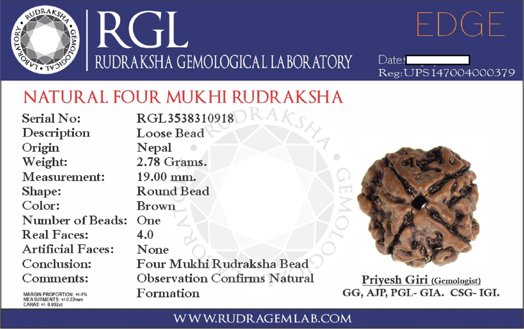 ShivaRatna 4 Mukhi Rudraksha (Nepal) + 2 Beads of Sphatik Made in 5 Mukhi Rudraksha Mala (Total Beads 108+1 Lab Certified) - ShivaRatna