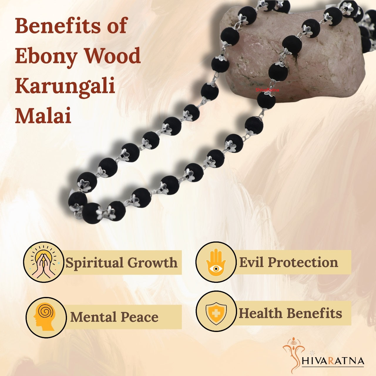 ShivaRatna 100% Natural Karungali Malai (54+1, 8mm) German Silver Finish | Dual Lab Certified Free: Karungali Bracelet + 5 Mukhi Rudraksha கருங்காலி மாலை – Sacred. Energized. Divine.