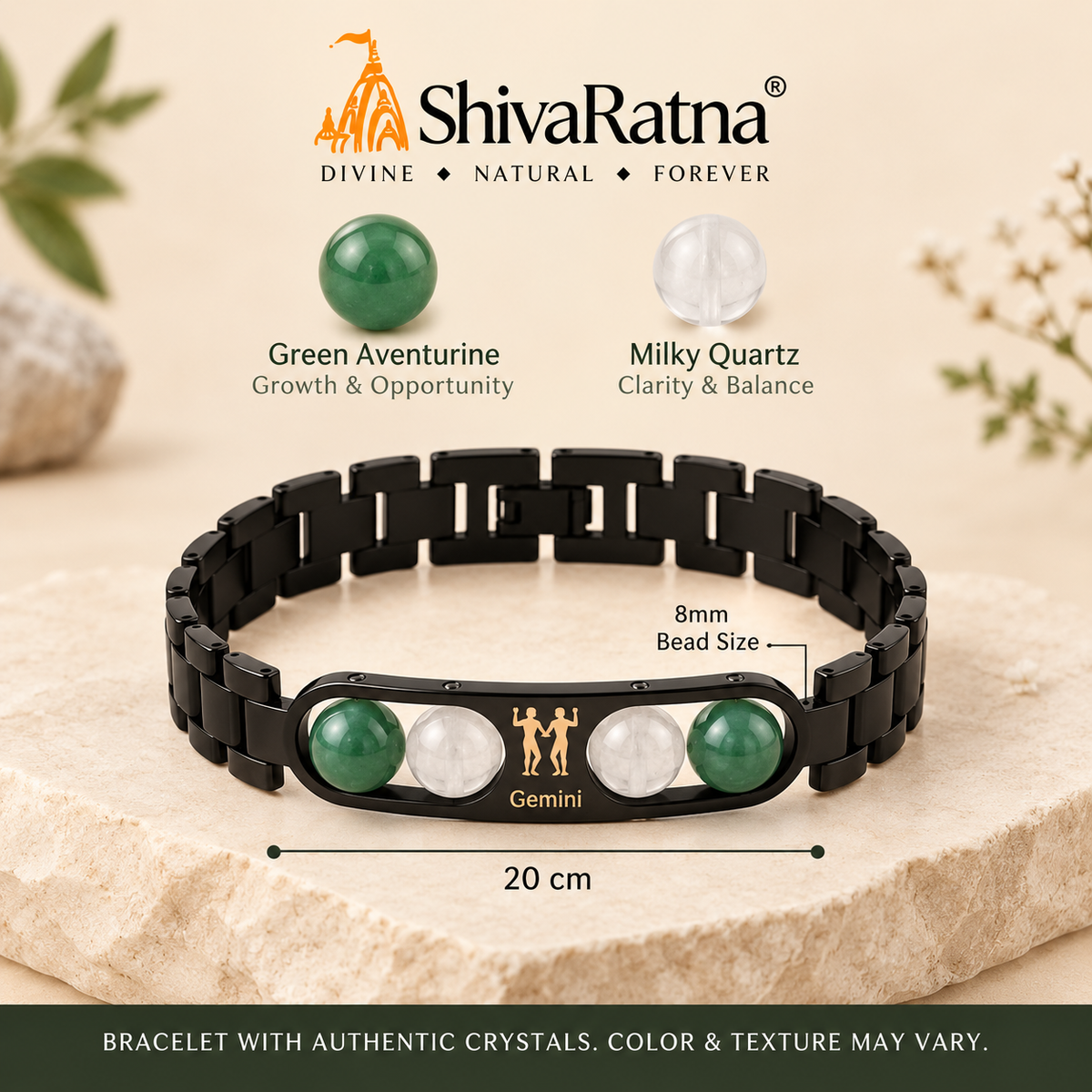 ShivaRatna Gemini Zodiac Metal Bracelet for Men | AAA+ Quality Crystal Beads | Lab Certified