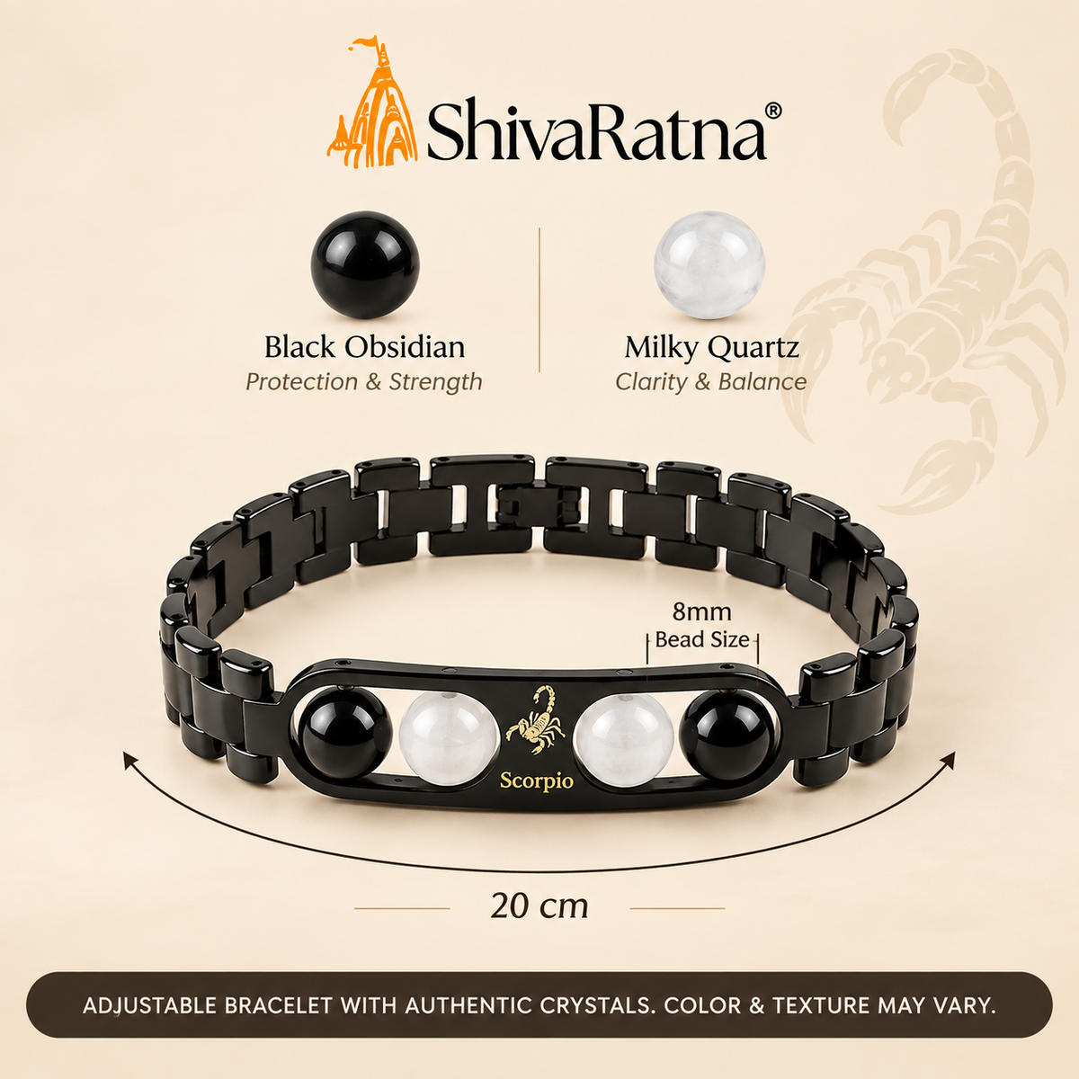 ShivaRatna Scorpio Zodiac Metal Bracelet for Men | AAA+ Quality Crystal Beads | Lab Certified