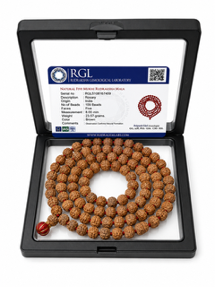 Jewelry box with a necklace and RGL certificate on a white background