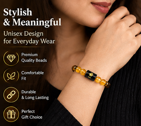 ShivaRatna Leo Zodiac Bracelet (सिंह राशि) | Selenite Plate | Citrine & Tiger Eye | Lab Certified | Men & Women