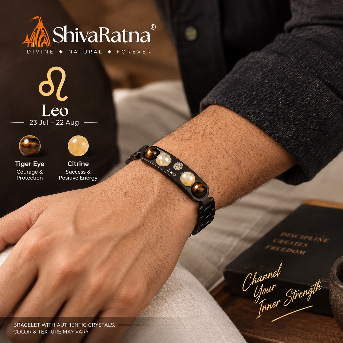 ShivaRatna Leo Zodiac Metal Bracelet for Men | AAA+ Quality Crystal Beads | Lab Certified