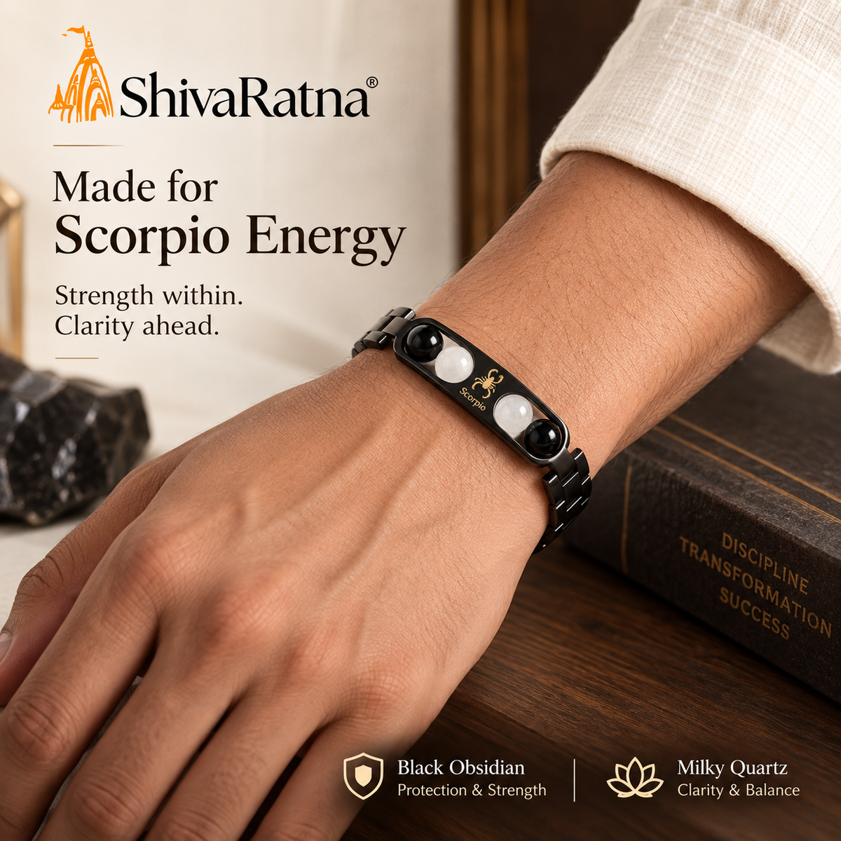 ShivaRatna Scorpio Zodiac Metal Bracelet for Men | AAA+ Quality Crystal Beads | Lab Certified