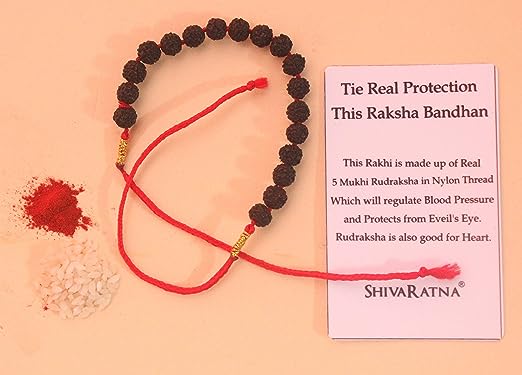 ShivaRatna Rudraksha Rakhi (Hand Made) with Roli and Chawal Tilak - ShivaRatna