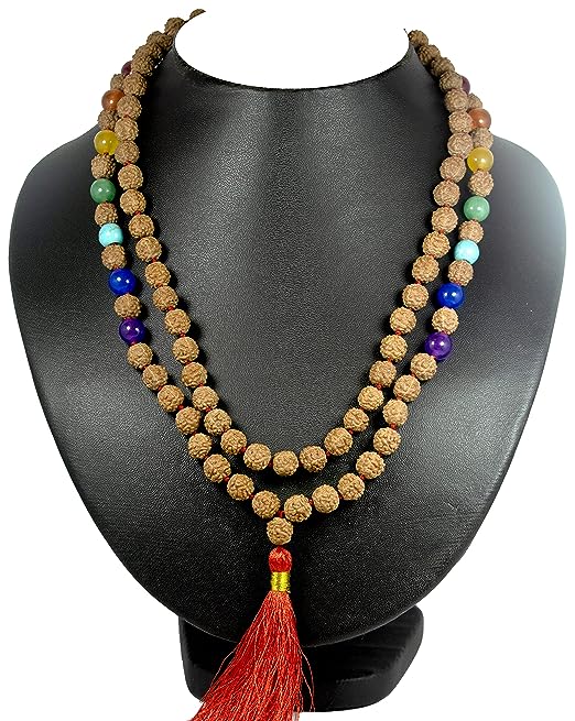 ShivaRatna The 7 Chakra Rudraksha Mala 108 + 1 Beads Length 40cm - ShivaRatna