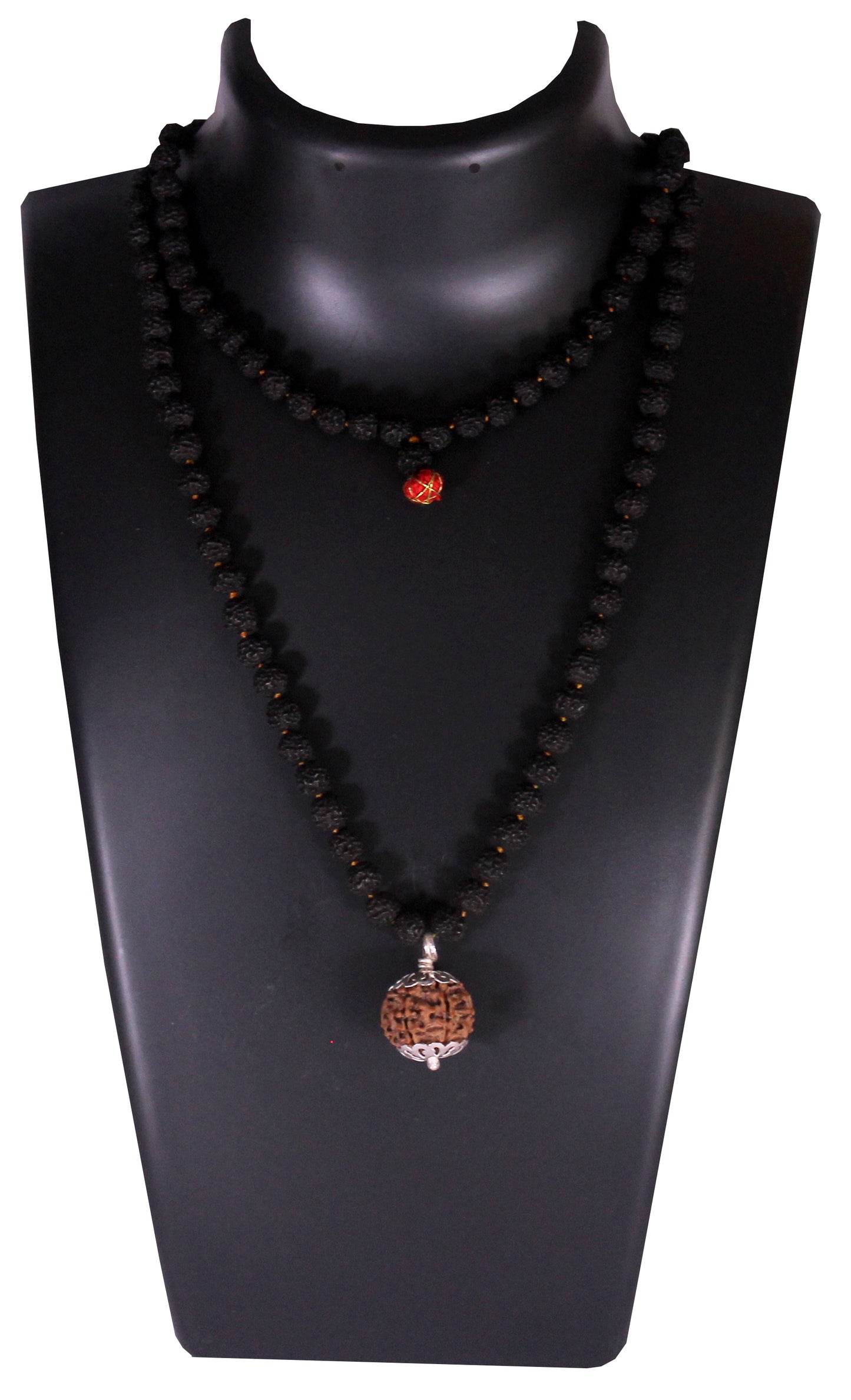 ShivaRatna 7 Mukhi Nepali Rudraksha Guru Mani with 108+1 Beads of 5 Mukhi Rudraksha Mala (Pure Silver Cap + Lab Certified)