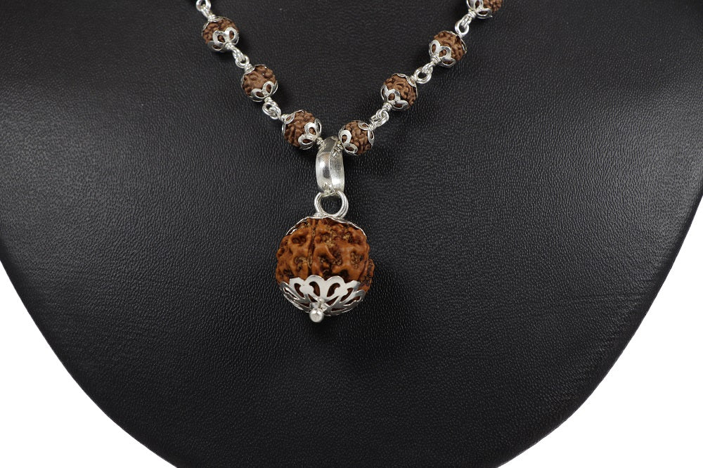 ShivaRatna 8 Mukhi Nepali Rudraksha Guru Mani + Five Mukhi Rudraksha (54 Beads) Made in Pure Silver - ShivaRatna