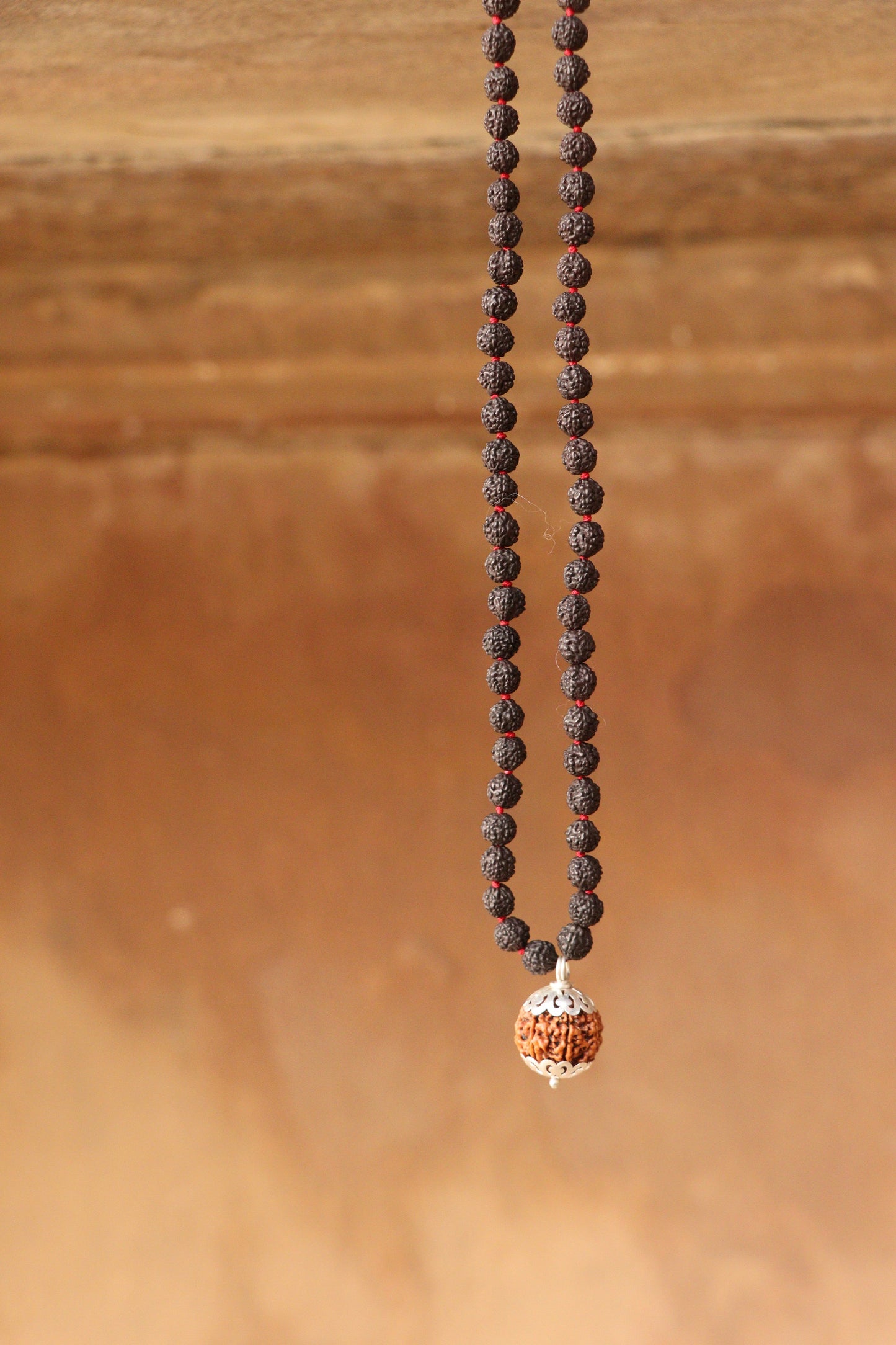 ShivaRatna 4 Mukhi Nepali Rudraksha Guru Mani with Pure Silver Cap, Lab Certification paired with 108-bead of 5 Mukhi Mala