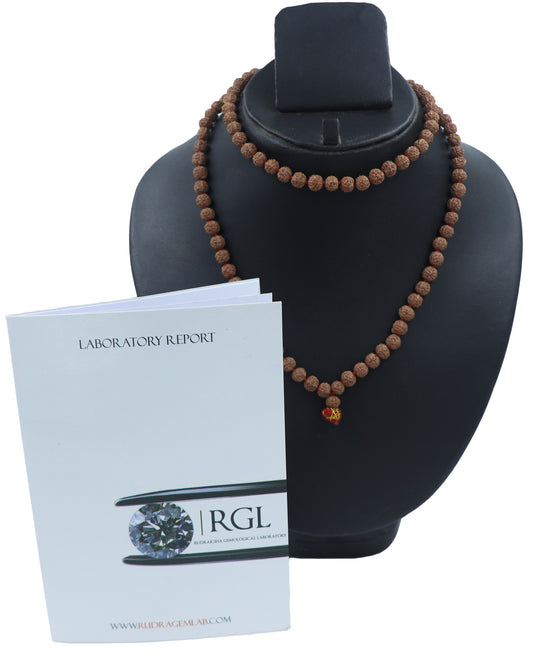 ShivaRatna Semi Chikna/Pathri Rudraksha Mala - Lab Certified 108+1 (for Jaap & Wearing)