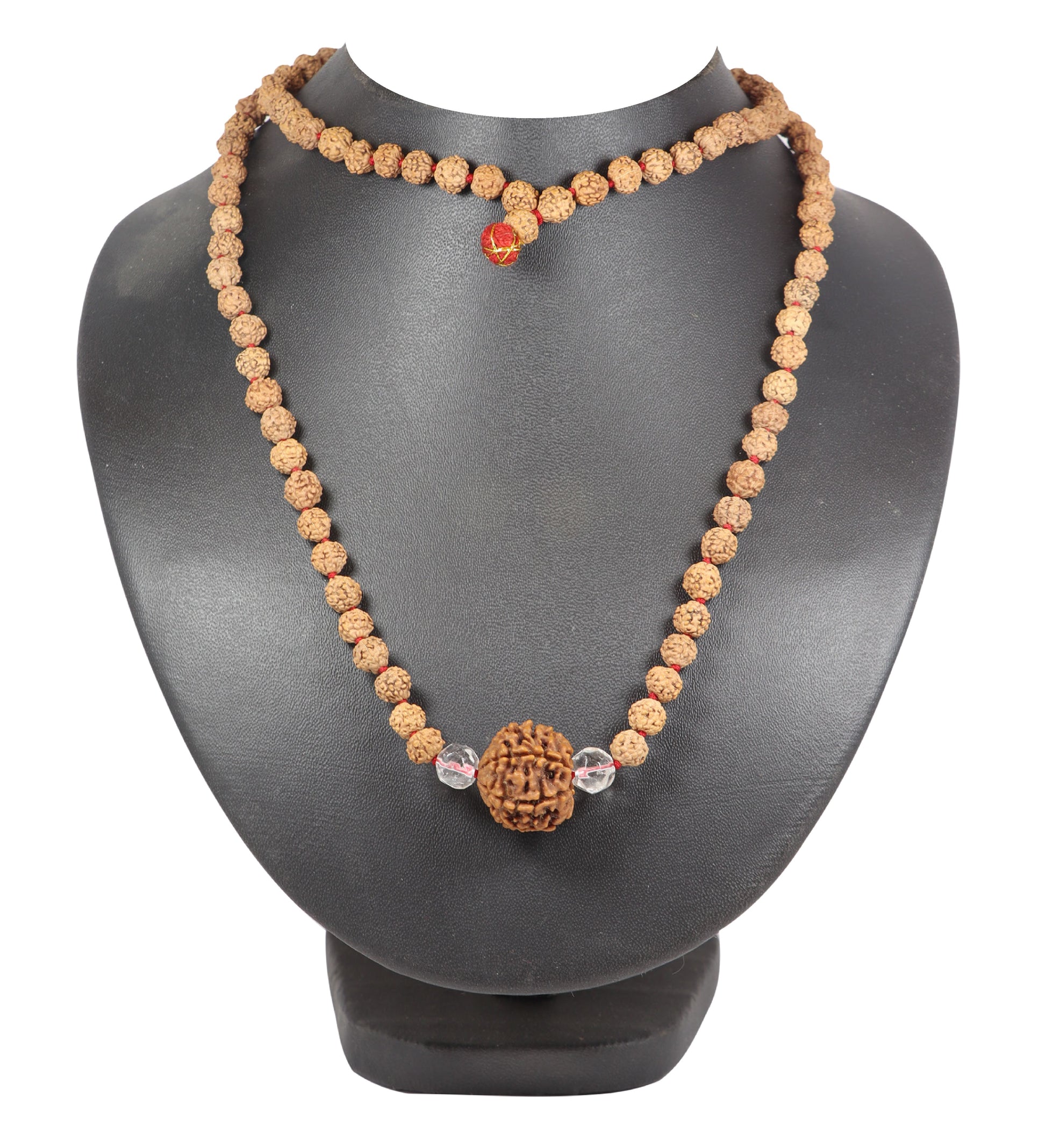 ShivaRatna 5 Mukhi Rudraksha (Nepal) + 2 Beads of Sphatik Made in 5 Mukhi Rudraksha Mala (Total Beads 108+1 Lab Certified) - ShivaRatna