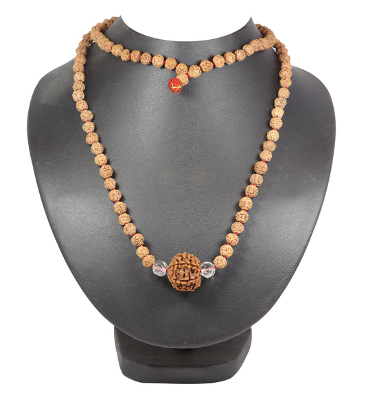ShivaRatna 5 Mukhi Rudraksha (Nepal) + 2 Beads of Sphatik Made in 5 Mukhi Rudraksha Mala (Total Beads 108+1 Lab Certified) - ShivaRatna