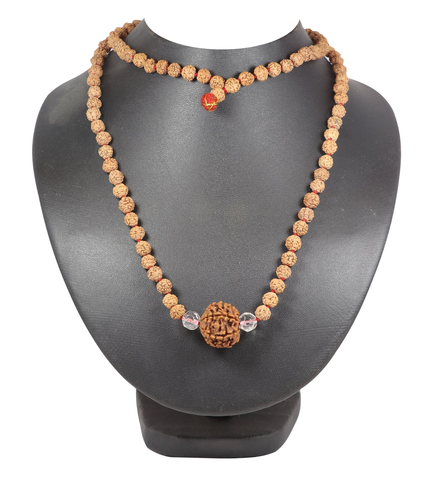 ShivaRatna 4 Mukhi Rudraksha (Nepal) + 2 Beads of Sphatik Made in 5 Mukhi Rudraksha Mala (Total Beads 108+1 Lab Certified) - ShivaRatna