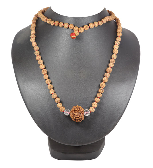 ShivaRatna 7 Mukhi Rudraksha (Nepal) + 2 Beads of Sphatik Made in 5 Mukhi Rudraksha Mala (Total Beads 108+1 Lab Certified) - ShivaRatna