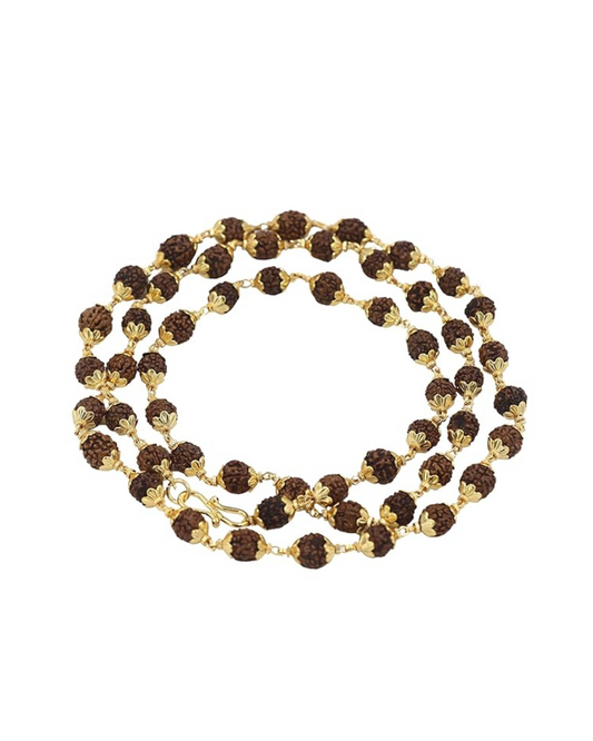 ShivaRatna Gold Plated Rudraksha Mala - 6 Months Color Guarantee - Real Rudraksha