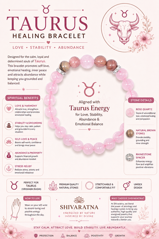 ShivaRatna Taurus Healing Bracelet – Rose Quartz & Natural Stones | Love • Stability • Abundance - ShivaRatna
