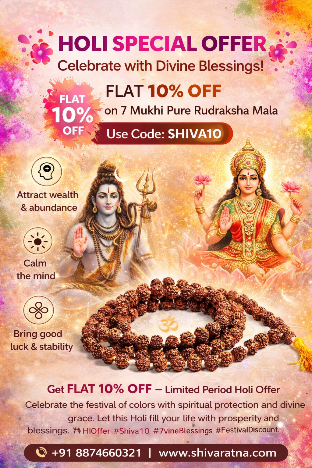 ShivaRatna 7 mukhi Rudraksha (108+1 beads)- Lab Certified