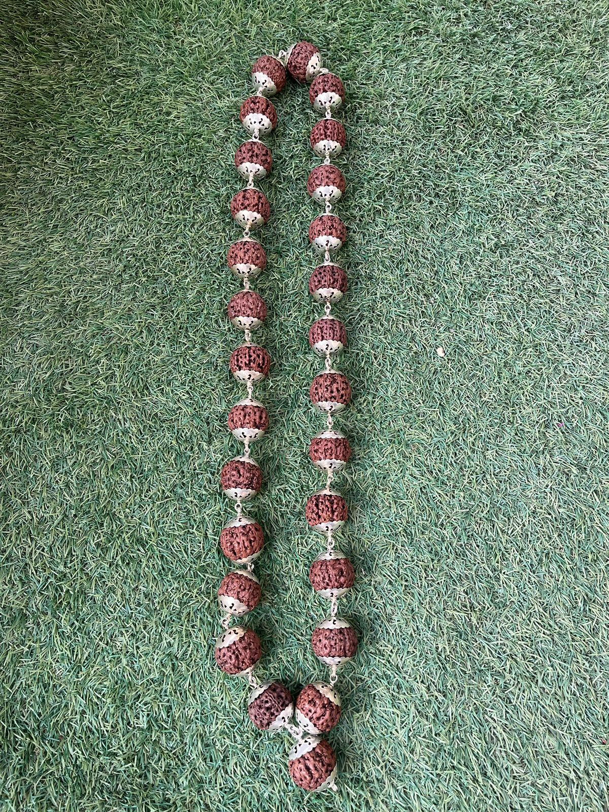 ShivaRatna Rudraksha Kantha Mala with German Silver Capping (26+1  indonesian Beads)