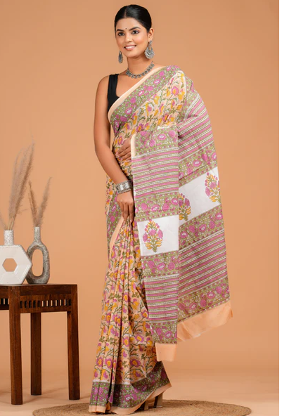 floral printed cotton saree by shivaratna