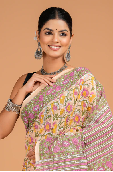 handblocked printed saree by shivaratna