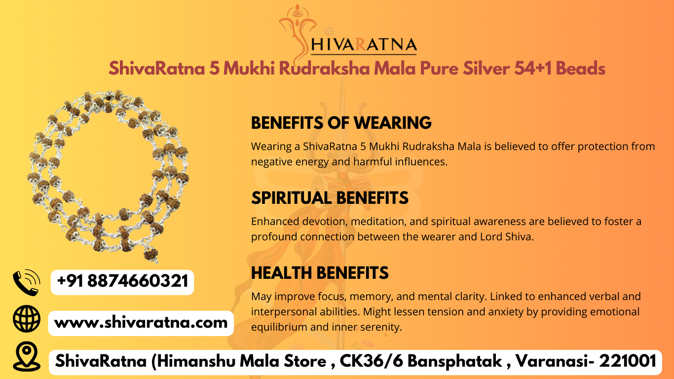 Silver Capped 5mukhi rudraksha mala by shivaratna