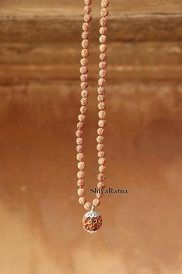ShivaRatna 4 Mukhi Rudraksha (Nepal) + 109 Beads of Five Mukhi Rudraksha Mala (Pure Silver Cap & Lab - ShivaRatna
