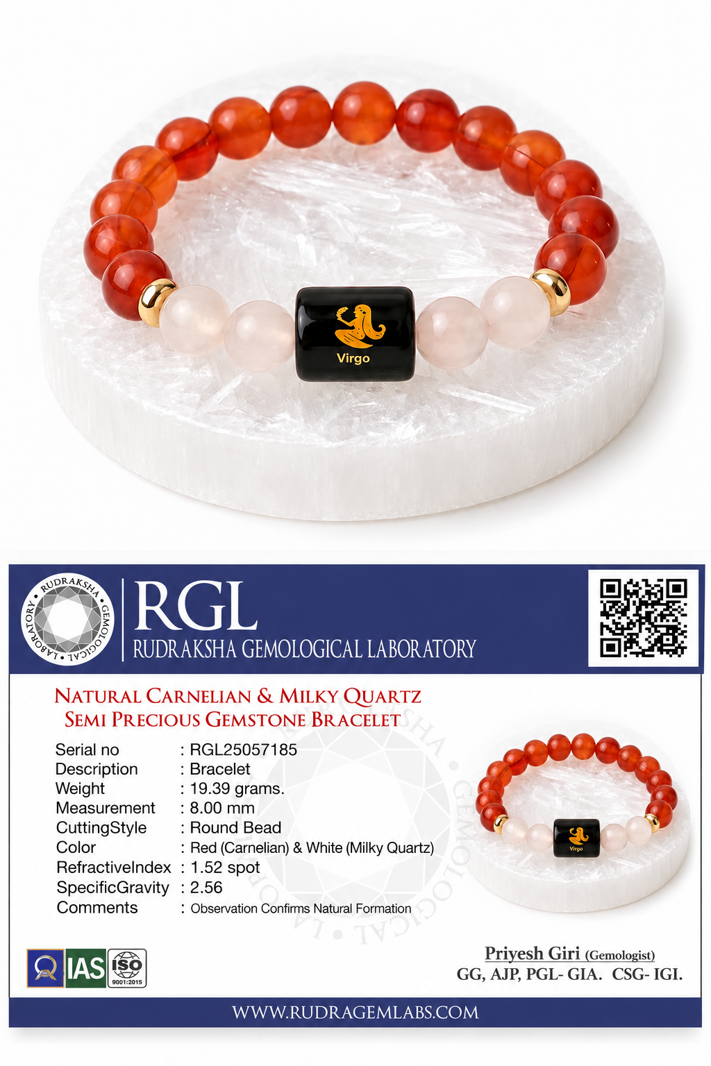 virgo bracelet with selenite plate 